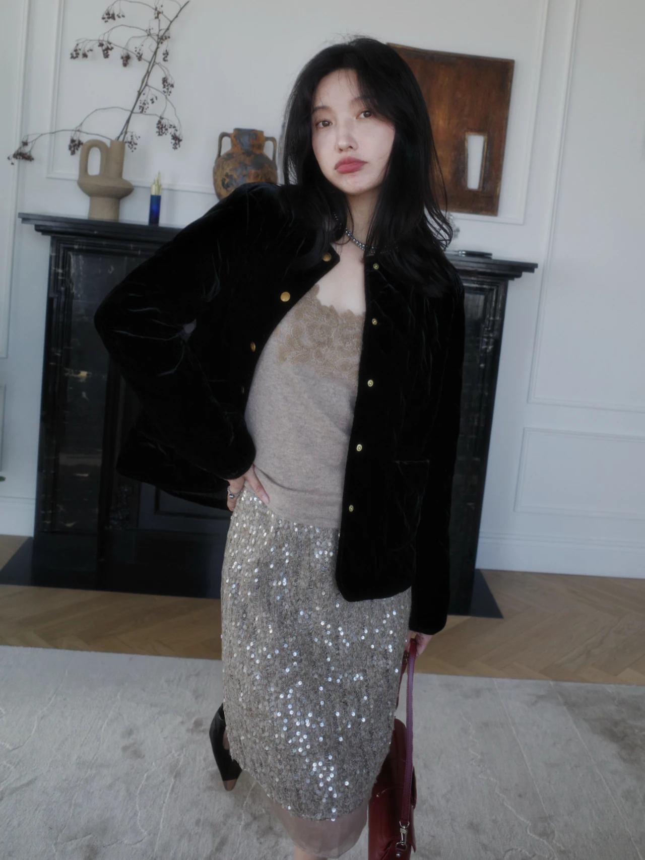 

Женское длинное пальто Ele LadyChi из бархата с золотистой фурнитурой, наполненное белым гусиным пухом, тонкое, роскошное, шелковое, модное