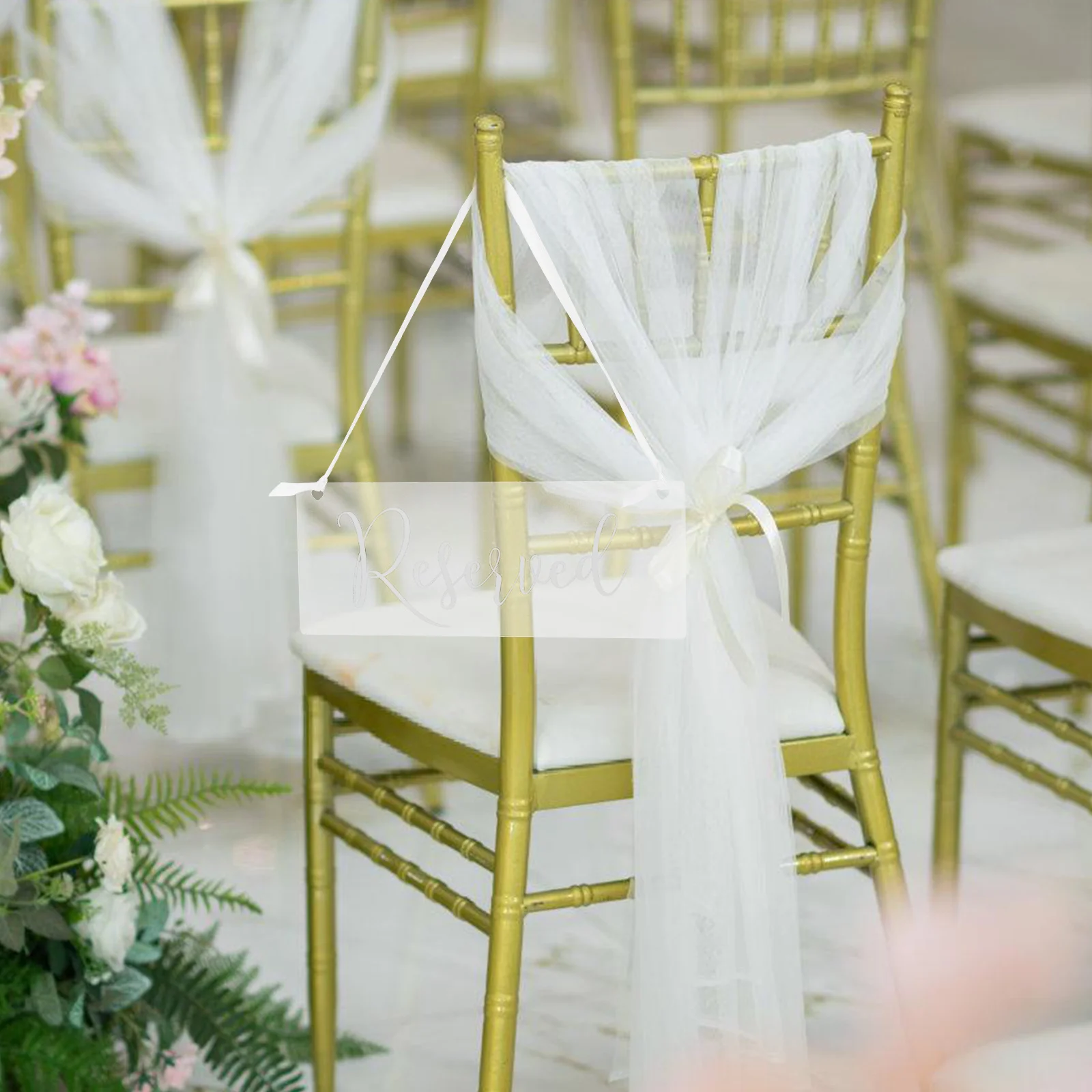 

6pcs Wedding Chair Signs Acrylic Tags 10x25cm Black Text 2mm Thick Reusable Seat Reservation Decorative Hanging Signs Chairs