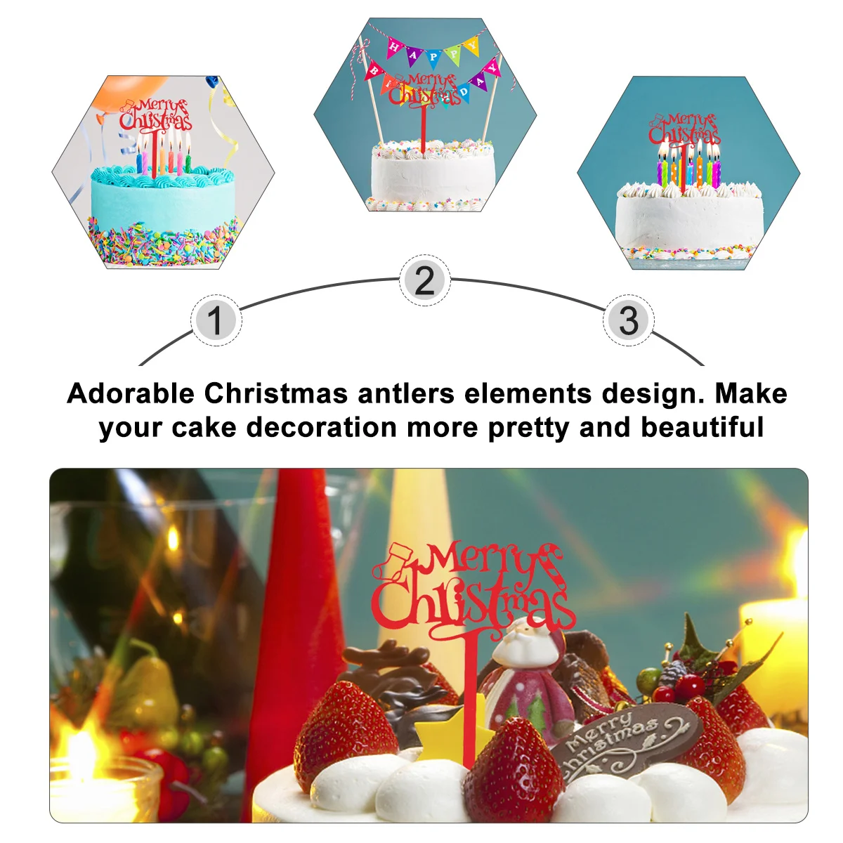 10 Uds. De inserciones para pasteles, precioso patrón navideño, selecciones decorativas acrílicas de calidad alimentaria para pasteles, galletas, Brownies, helado, postre