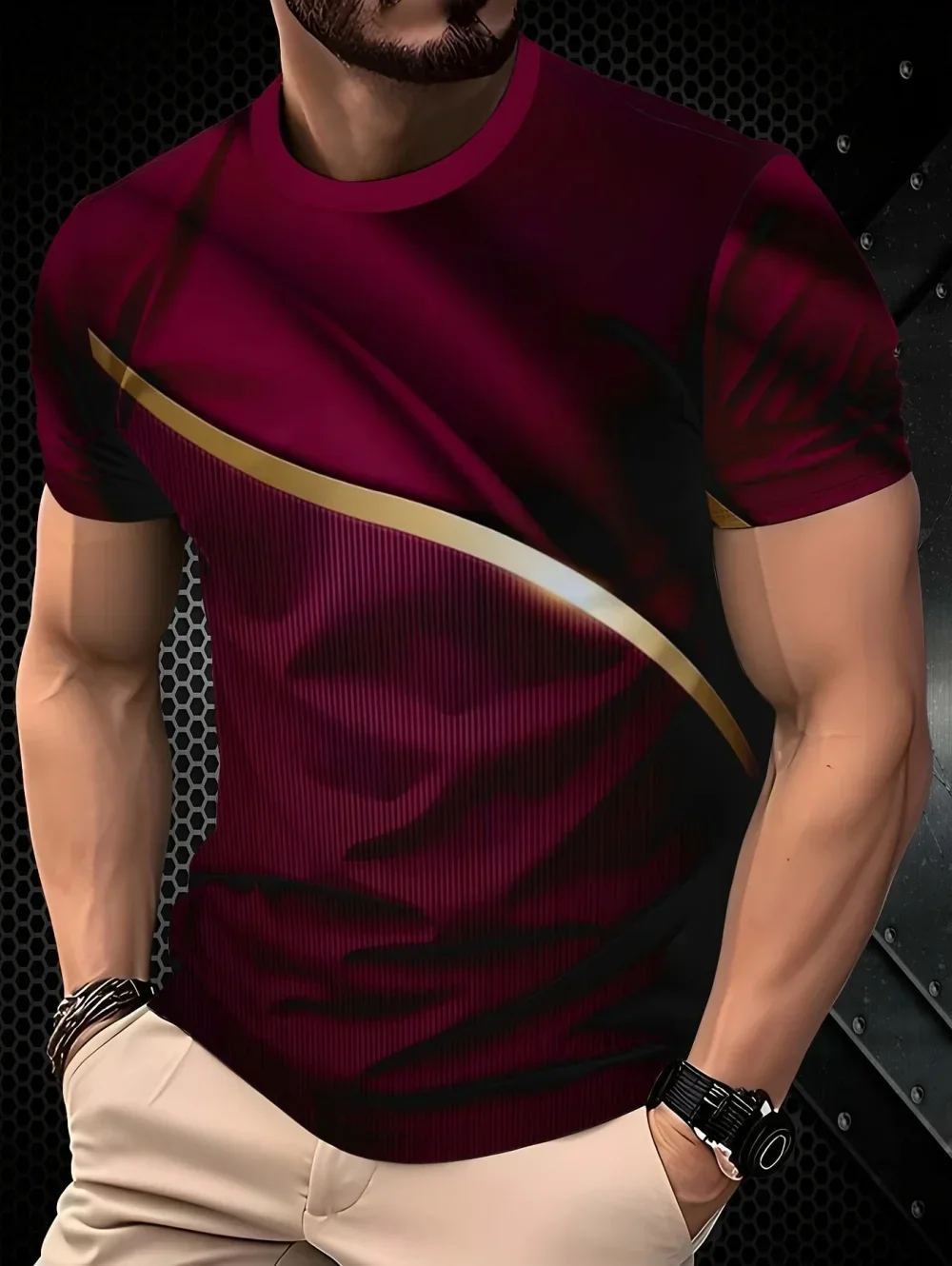 3DPrint Einfaches Geometrisches Muster Herren Schnelltrocknendes Atmungsaktives Großformatiges Rundhals-T-Shirt Tägliches Casual Street Parental Sport-Oberteil – Detail 11