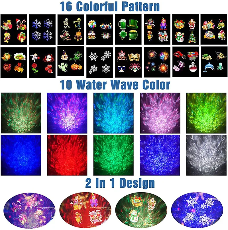 Halloween Christmas Projector Lights Outdoor, 2-in-1 Moving Pattern Landscape Lights,HD Effects Projection Light for Xmas Decor 2