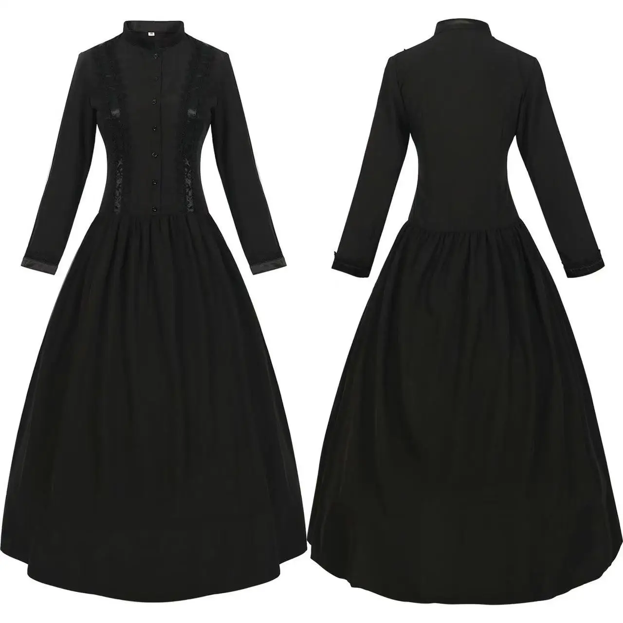 

Medieval Retro Dark Black Dress Women's Standing Collar Queen Cosplay Costume Niche Vintage Stage Performance Suit Banquet Skirt