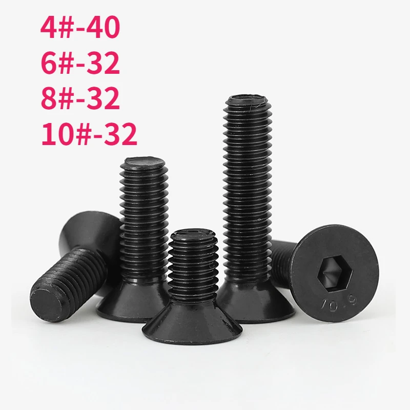 UNC 4#-40 6#-32 8#-32 10#-32 10.9 Grade Carbon Steel Countersunk Head Hex Hexagonal Socket Screw Flat Head Allen Bolt