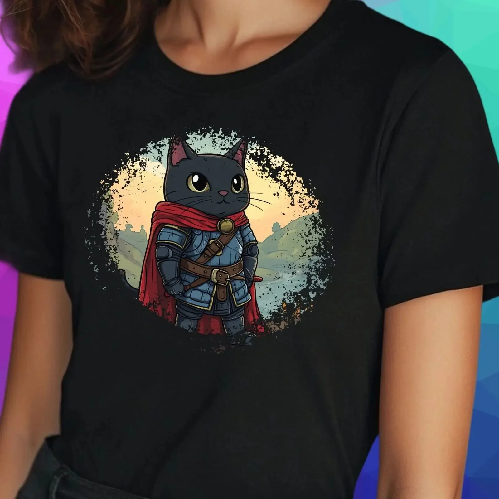 Frauen T Shirt Katzen Ritter Baumwolle Größe S bis 3XL vintage Washed Top For Everyday Wear Slightly designer clothes