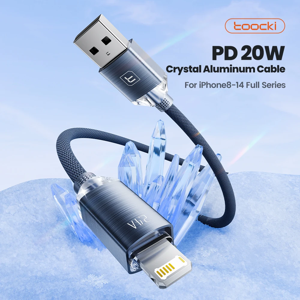 Toocki 2.4A USB Cable To iP For iPhone 11 12 PD 20W Fast Charging USB Wire For iPhone 13 14 X Pro Max Crystal 480Mbps Data Cord