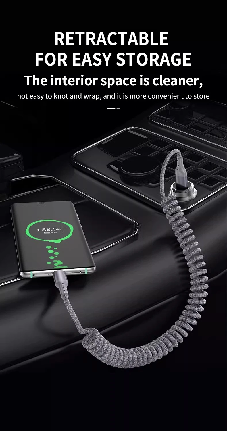 NNBILI Auto-Federkabel Typ C für iPhone 17 16 15 Xiaomi Samsung 100W PD 90 ° Winkelstecker Typ C Schnellladung für Macbook iPad Kabel – Detail 5