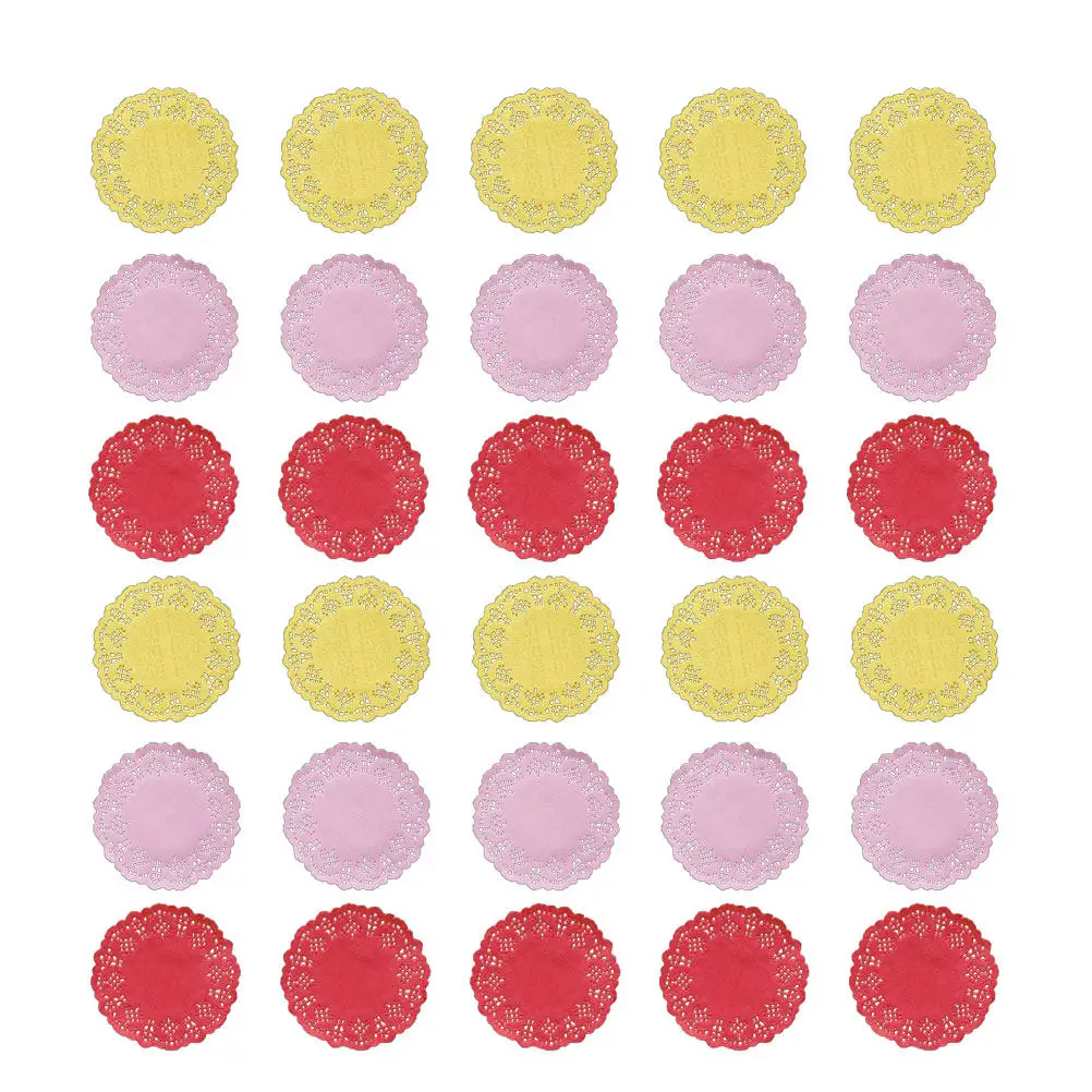 300Pcs Colorful Lace Paper Doilies Round Cake Pads Oil-Absorbing Party Table Decoration Birthday Wedding Tray Liner