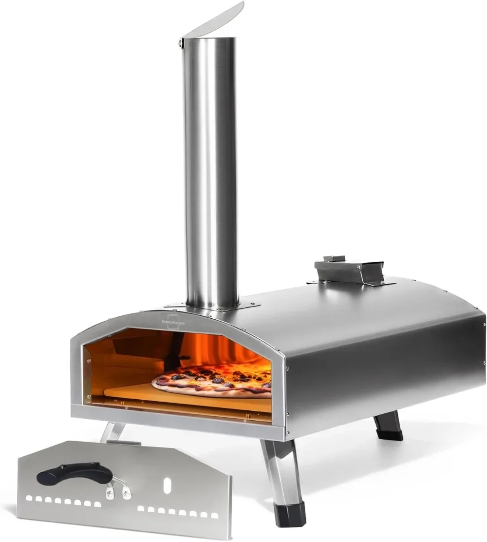 Portable Pizza Oven Outdoor - 12 Inch Wood Fired Pizza Oven for Outside, Stainless Steel Pellet Pizza Stove