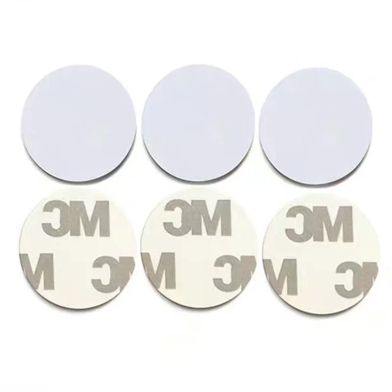 

20pcs 25mm Small round nfc 215 chip tag programmable 13.56MHz rfid dis coin tag rfid proximity tag token with glue Adhesive