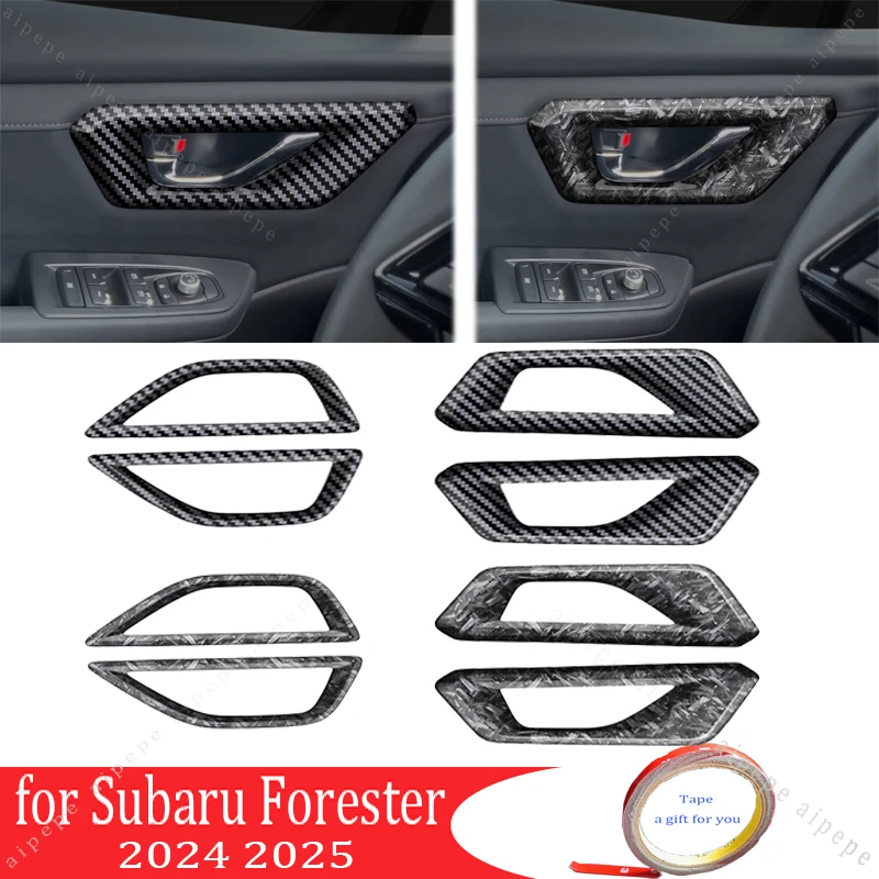 

For Subaru Forester 2024 2025 Carbon Black Interior Door Handles Bowl Overlay Cover Decor Trim ABS Car Accessories 4pcs