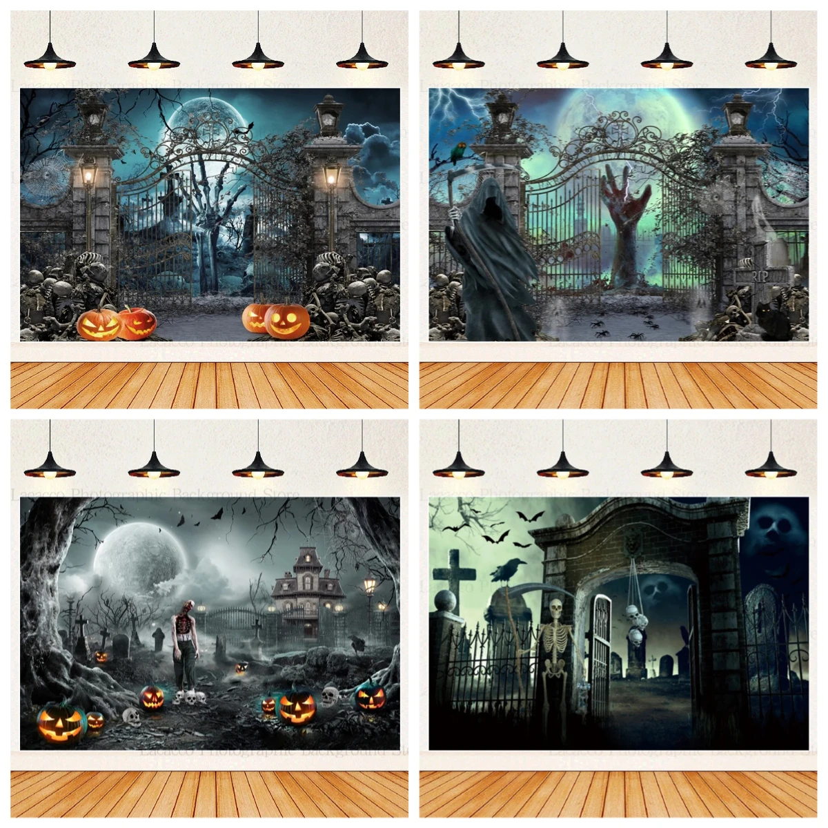 

Graveyard Skull Background Ghosts Halloween Party Horror Night Theme Wall Decoration Banner Baby Backdrop Studio Photo Prop