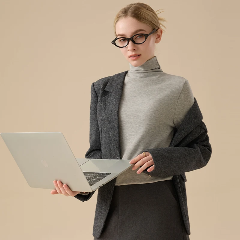 Women's Silk & Wool Turtleneck Base Top, 2026 Fall Winter New, Heat‑Generating Fleece‑Lined Thick Thermal Inner Layering Shirt