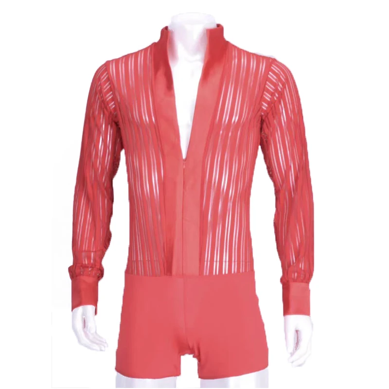 

latin dance V collar stripes fabric men Latin dance bodysuit shirt top ML0802