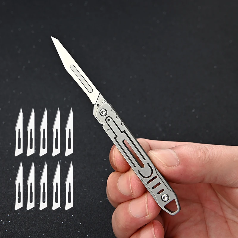 Stainless Steel Quick-change Folding Knife Keychain Hanging Detachable EDC Scalpel Outdoor CS GO Carving Tool Unboxing Knife