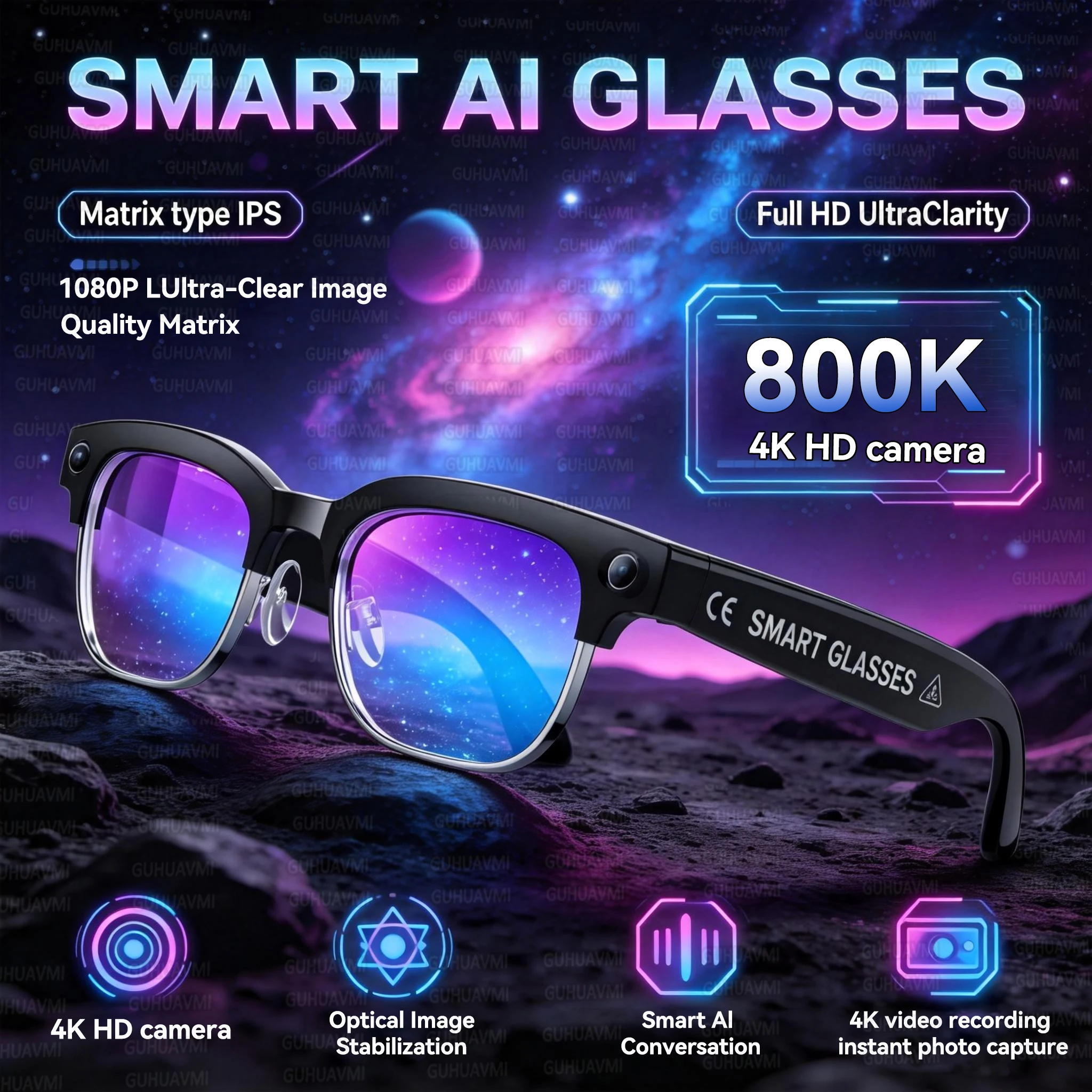 

Новые умные AI-очки 2026 года с камерой 1080P HD 4K, ChatGPT, 32 ГБ памяти, функцией перевода, воспроизведением музыки и видео, Bluetooth-звонками, модные солнцезащитные очки для мужчин и женщин