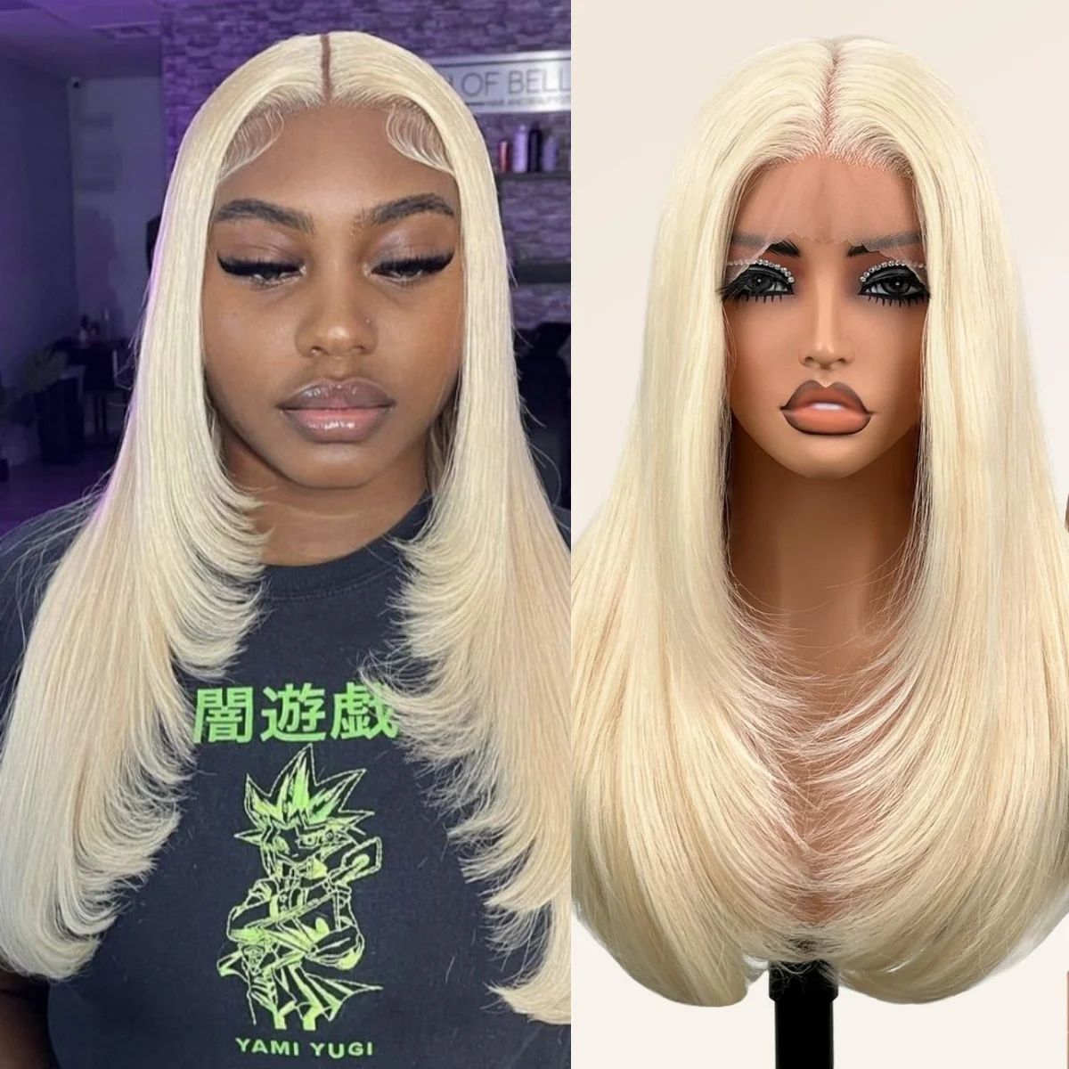 

613 Blonde Layered Wig Long Straight Lace Front Wig PrePlucked 13x4 HD Lace Wigs Synthetic High Quality Daily Wear Cosplay