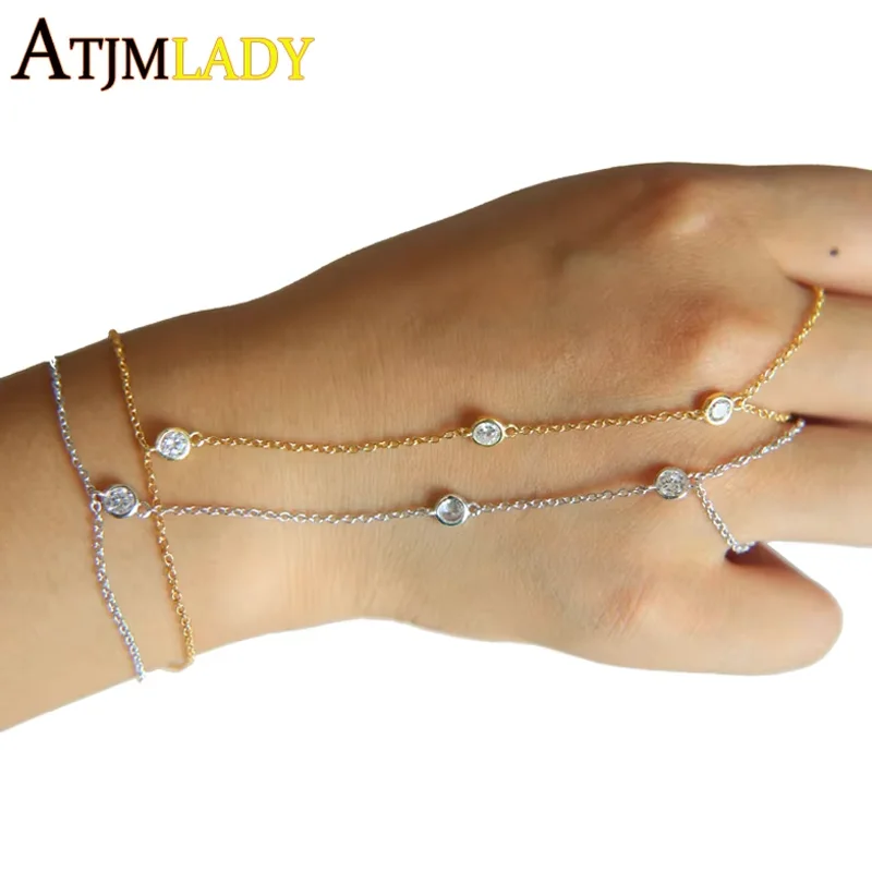 2025 new arrive 3 pcs AAA sparking bling cubic zirconia link chain 14+3cm 100% 925 sterling silver bracelet with ring jewelry