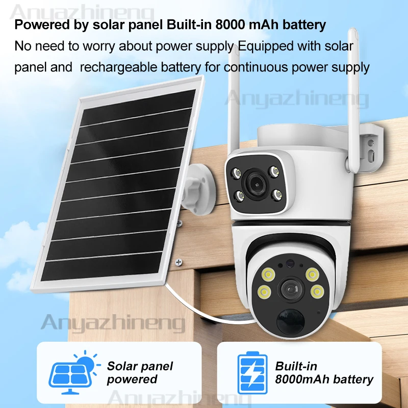 كاميرا مراقبة خارجية تعمل بالطاقة الشمسية مع صوت ثنائي الاتجاه IP66 مقاومة للماء للرؤية الليلية لمواقع البناء والمزرعة