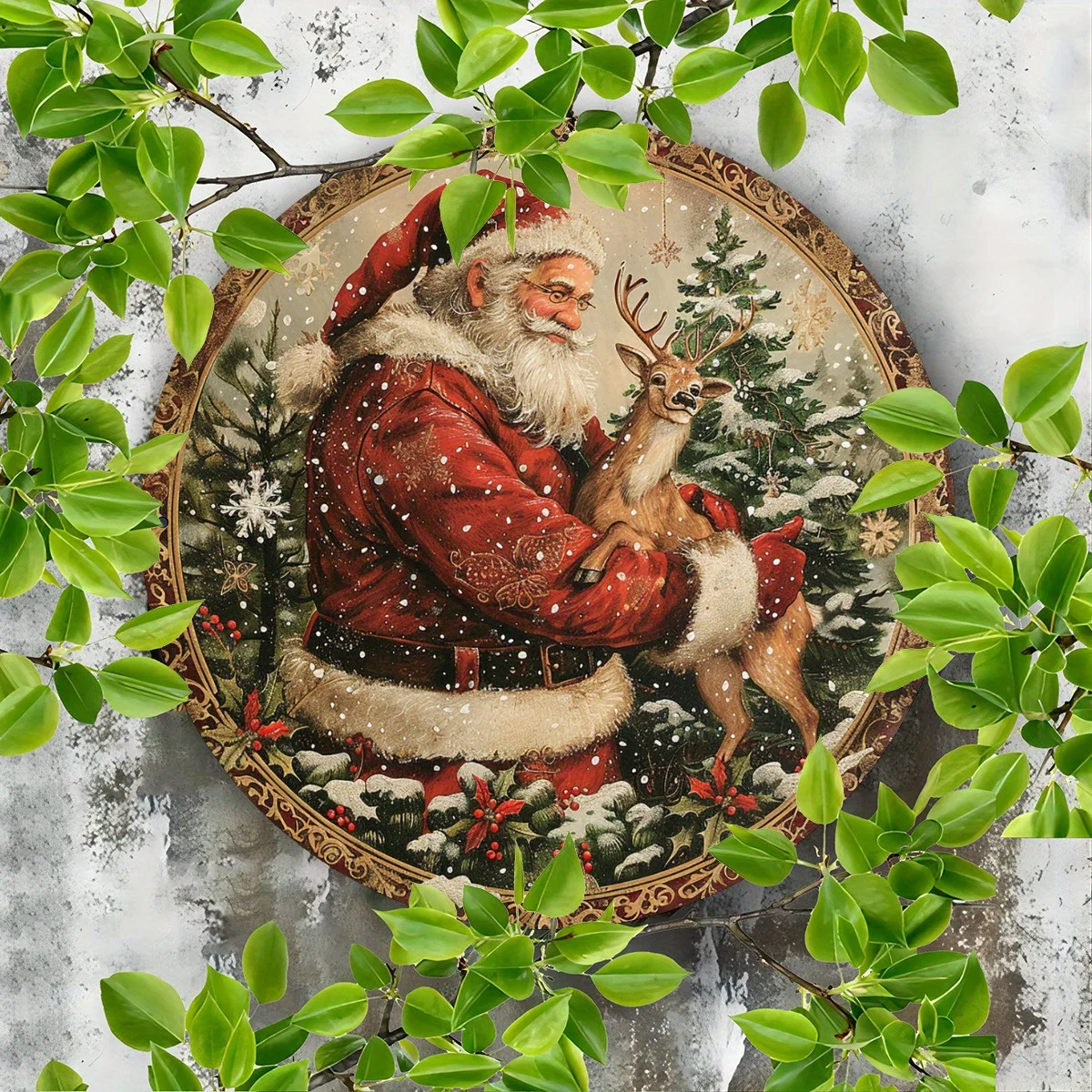 ** علامة ألومنيوم لشجرة عيد الميلاد معجزة تحت الشجرة - هدية سانتا مقاس 8 × 8 بوصة للمشهد الليلي فن معدني للمنزل والمطعم والمقهى والمرآب **