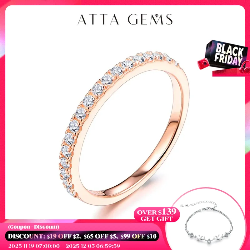 

ATTAGEMS 18K Rose Gold Plated Diamond Pass Test Round Excellent Cut Total 0.27 CT Moissanite Ring for Girls Cocktail Jewelry
