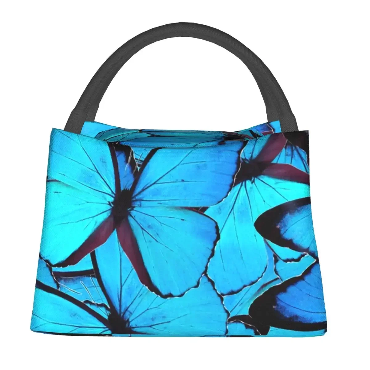 

Blue Butterfly Wings Lunch Bag Animal Print Office Lunch Box Aesthetic Graphic Tote Food Bags Waterproof Portable Cooler Bag