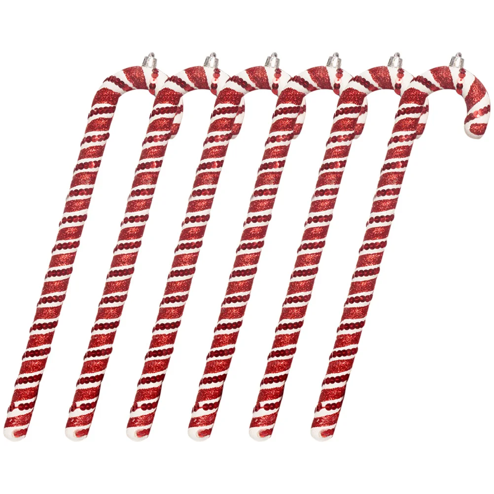 

6Pcs Christmas Tree Pendant Cane Shaped naments Colorful Hanging Decor Supplies Plastic Adornments Home Party Festive