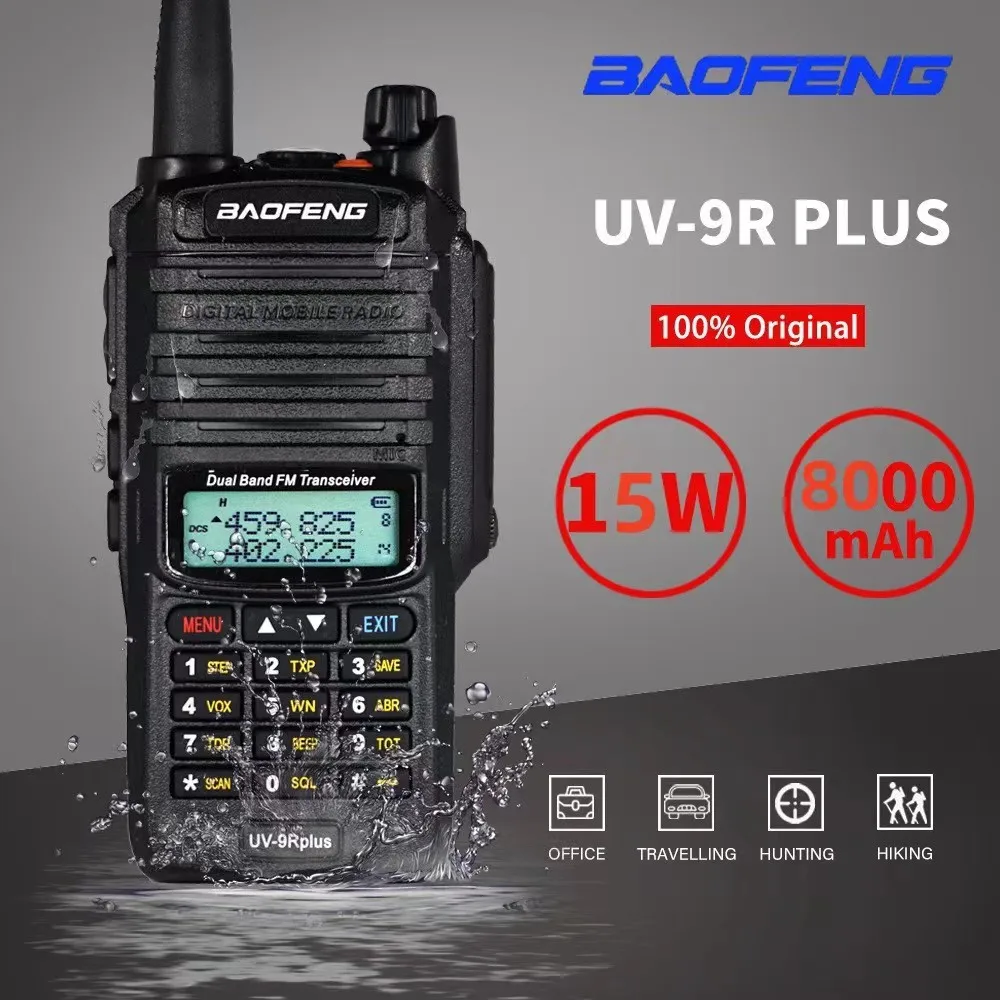 육지와 바다용 Baofeng-BF-UV9Rplus 방수 워키토키, 15W 고출력, IP67 UV 듀얼 크로스오버, 128 채널