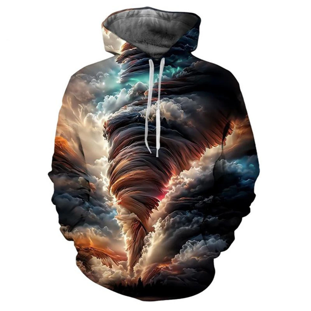 New Colorful Tornadoes 3d Print Men's Laxity Hoodie Casual Oversized Pullover Popular Streetwear Fashion Tops Trend Men Clothing