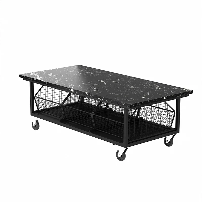 Household removable coffee table, living room with wheels multi-function, marble tea table