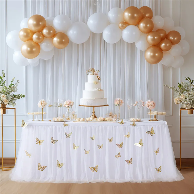 Falda de mesa de mariposa púrpura para Baby Shower, tutú de tul para fiesta de cumpleaños, 9 pies