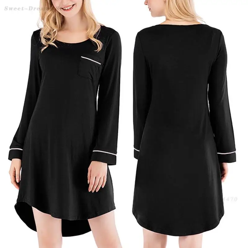 

Модная черная ночная рубашка с длинным рукавом, сексуальное нижнее белье, летняя новинка, женский свободный повседневный домашний халат