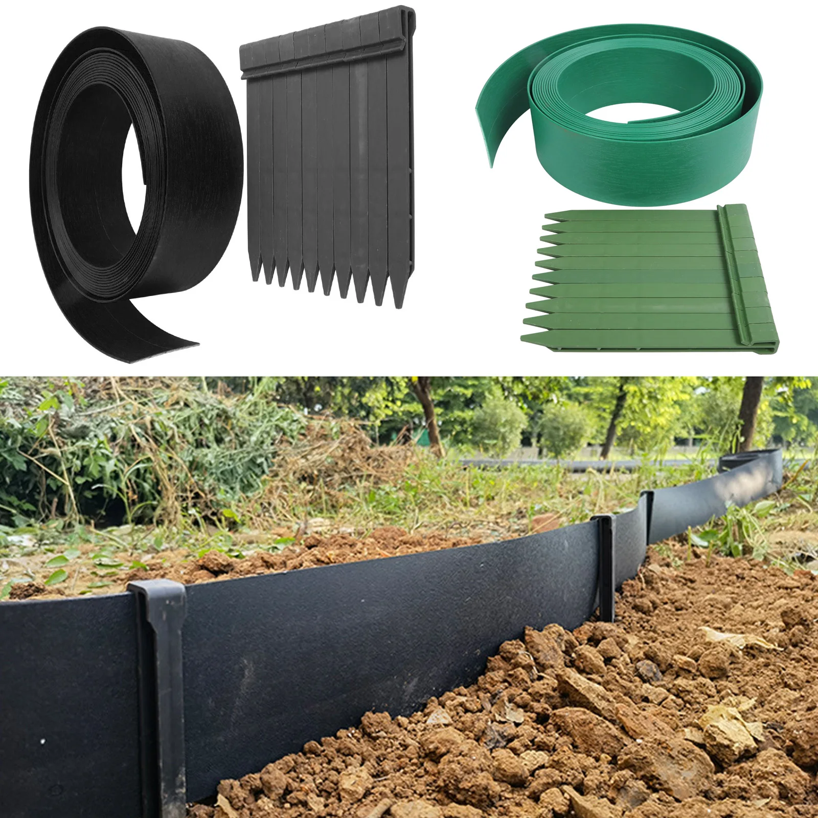 

10m Fixed Garden Barrier Lawn Grass Plastic Edging Border Landscape Edging Garden Edge Kit With 10 Anchoring Spikes Easy Install