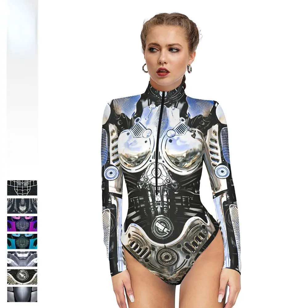 

Faion Street Sle Low Waist Zipper Bodysuit Women's Printed Slim Fit Jumpsuit Cotton Blend Spring Season Regular Thin