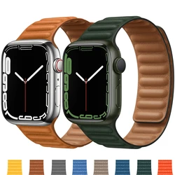 Leather Link For Apple watch band 44mm 40mm 41mm 45mm 42mm 38mm original Magnetic Loop bracelet iWatch series 3 5 4 SE 6 7 strap