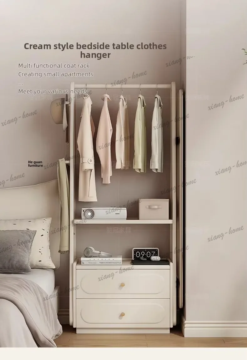 PG Solid Wood Bedroom Floor-standing Coat Rack Table Integrated Entryway Movable Clothes