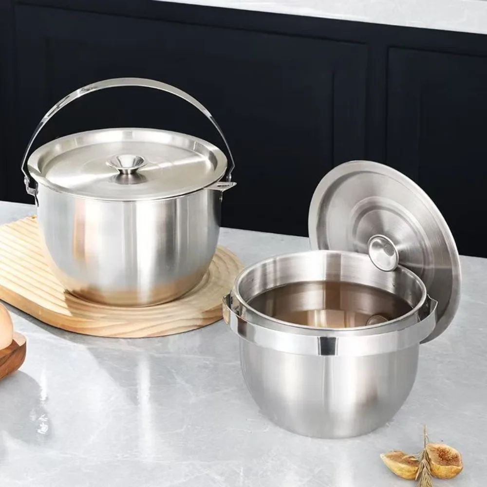 

316 Stainless Steel Lard Filter Pot with Filter Mesh Large Capacity Soup Pot Folding Handle Drop-proof Grease Container