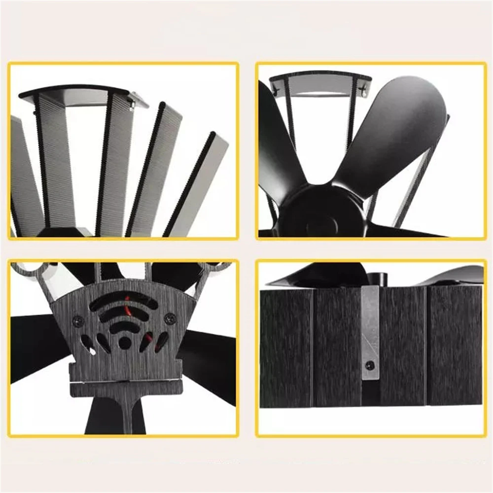 6 Blades Stove Fan Heat Powered Fireplace Fan Log Wood Burner Eco Quiet Fire Wood Heater Home Warm Efficient Heat Distribution