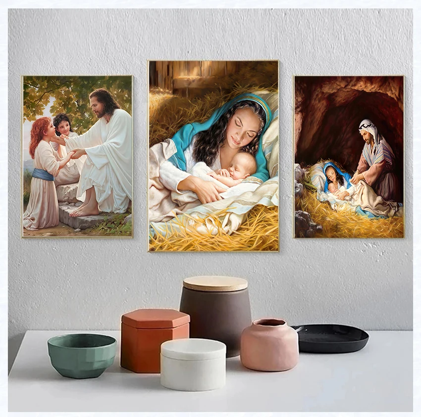 Stories Nordic Posters And Prints Pure Sacred Wall Pictures For Living Room Wall Art Canvas Painting Jesus And Virgin Mary Bible