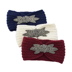 Fashion Crystal Winter Wide Knitted Headband Rhinestone Twist Crochet Hair Band Women Turban Head Wrap Ear Warmer Headwear 2022