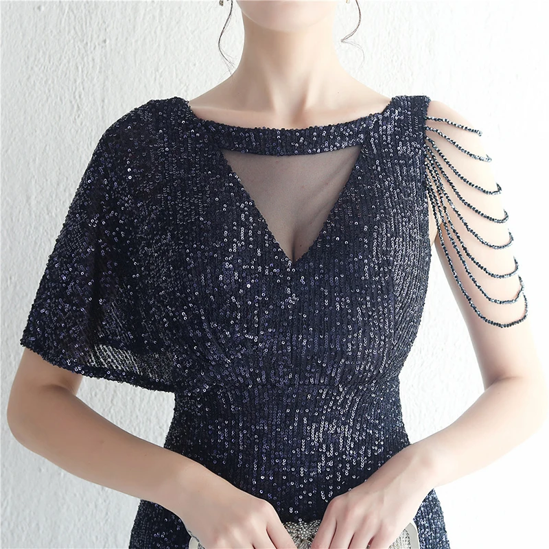 2023年新作 ワンショルダー Oネック バックレス スパンコール ウェディング ブライズメイド イブニングパーティー カクテル プロム ロングドレス