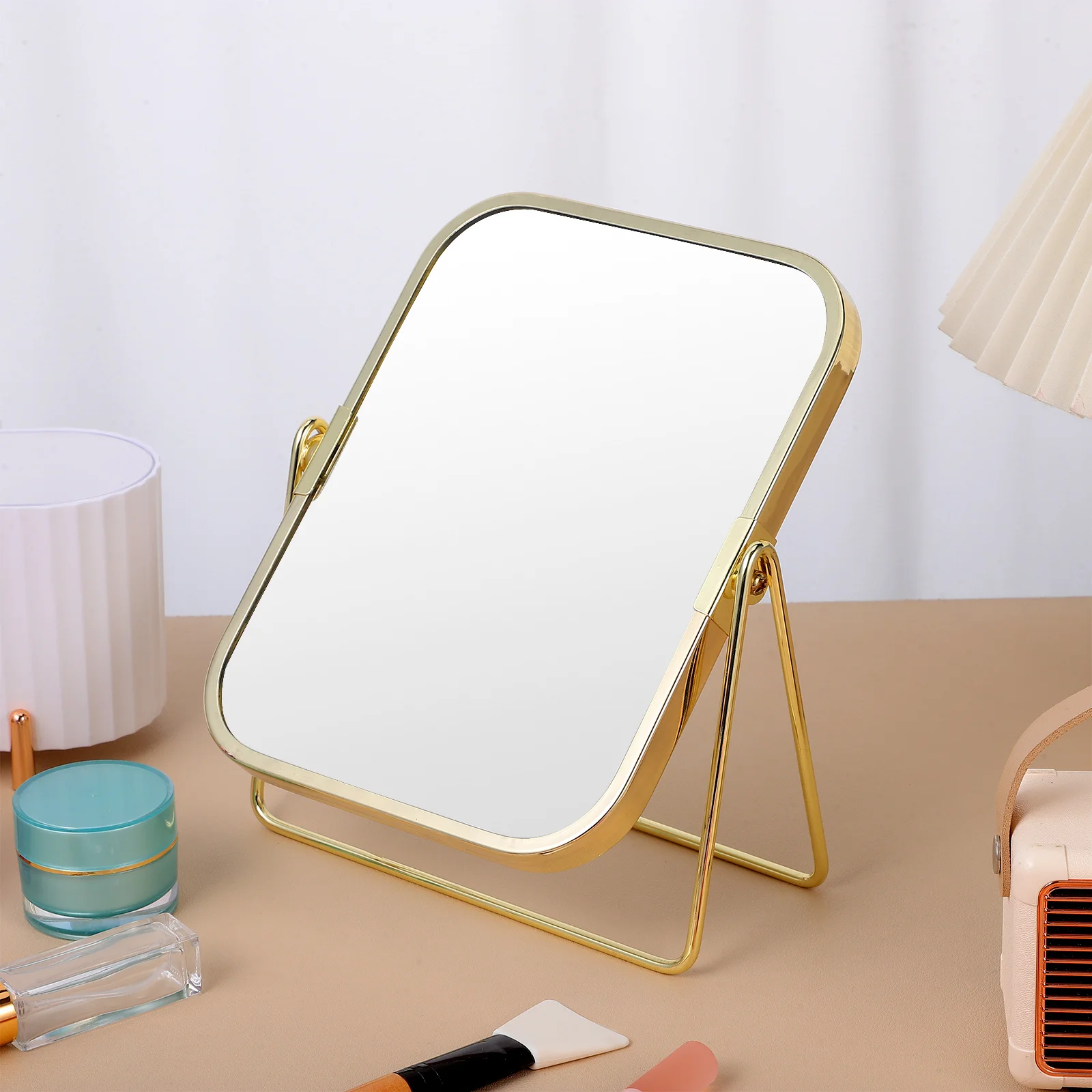 Double Sided Mirror Metal Stand 360 Degree Swivel Desktop Mirror for Bathroom Countertop Dressing Table Bedroom