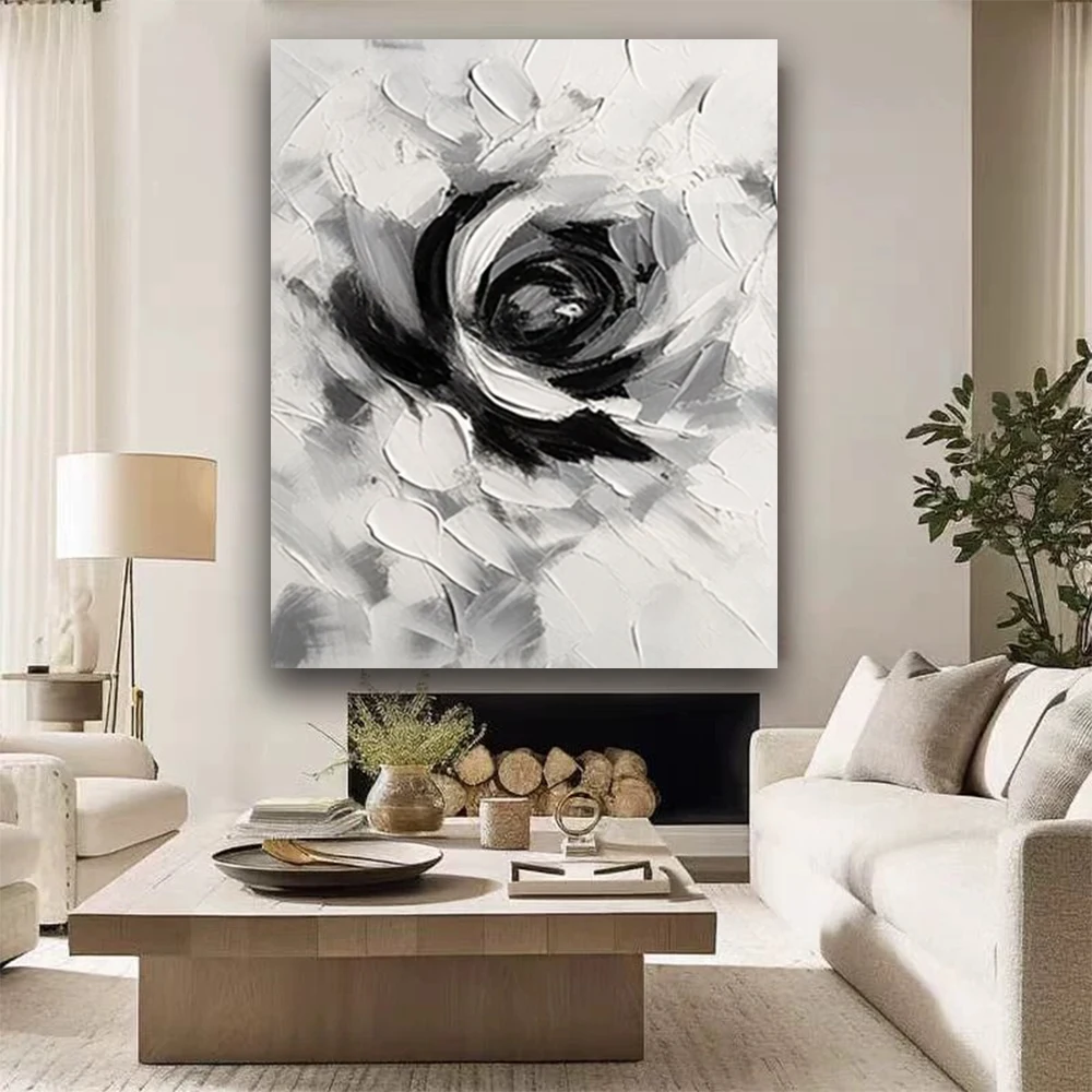 الحديثة شجرة المشارك رمادي أبيض أصفر ثلاثية الأبعاد الزهور النفط اللوحة رسمت باليد قماش صورة ديكور غرفة المعيشة المنزل جدار الفن نمط