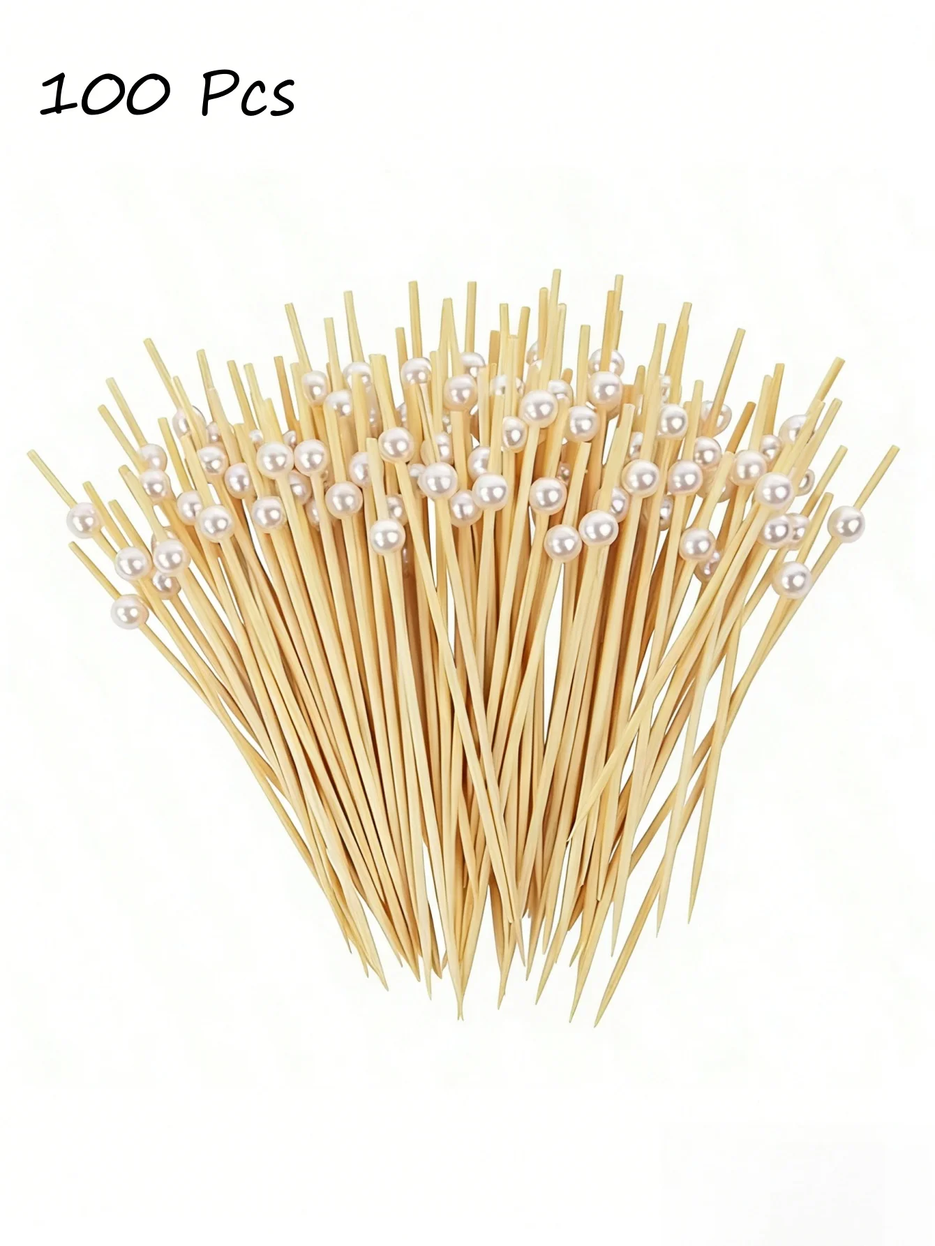 100PCS Pearl Decor Bamboo Fruit Picks - Elegant Cocktail Toothpicks for Appetizers, Desserts, Party & Wedding Table Decor