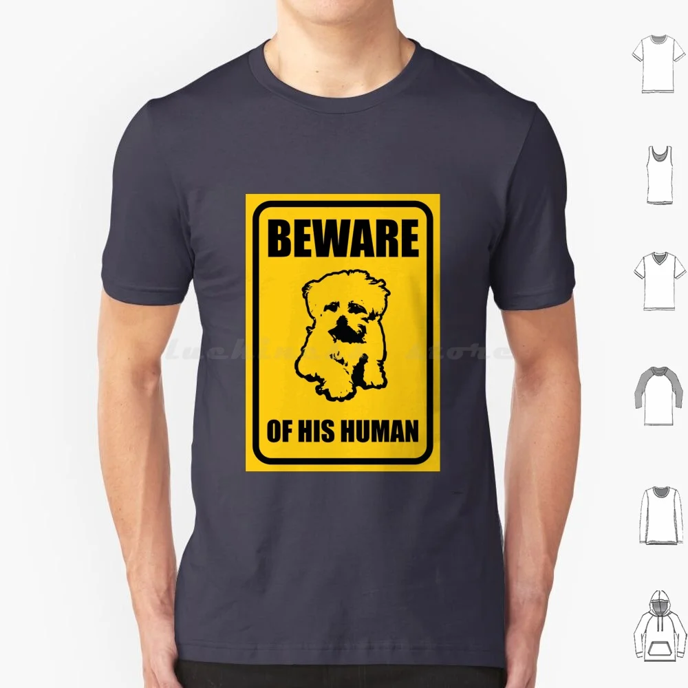 Beware Of His Human T Shirt Big Size 100% Cotton Dog Puppy Pet Cute Watch Out Beware Human Cat Kitten Sign Warning Funny Yellow