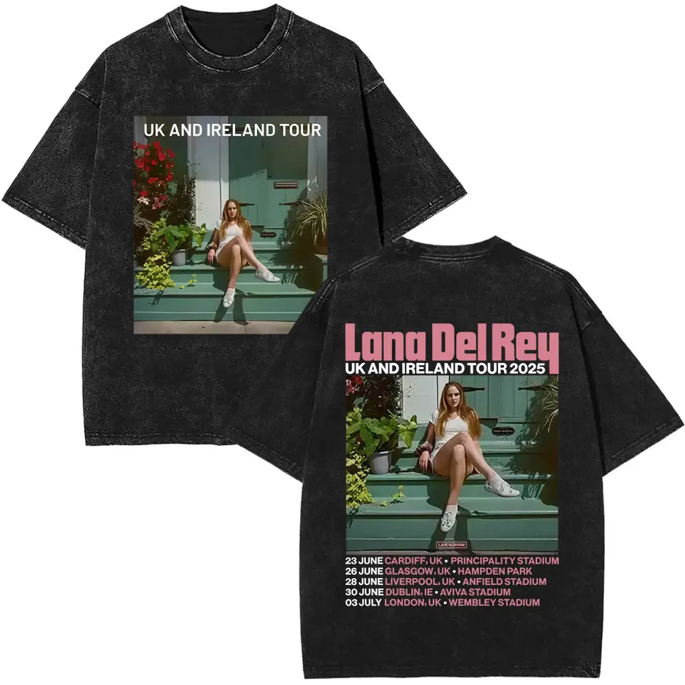

Washed Vintage Lana Del Rey UK and Ireland Tour 2025 T Shirt Men Women Hip Hop Fashion Oversized Short Sleeve T-shirt Streetwear
