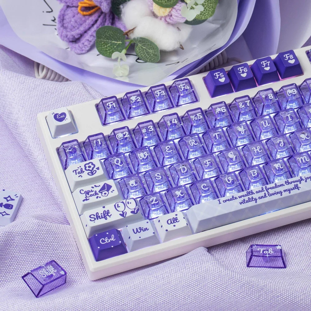 172 Keys Mechanical Keyboard Keycap PC Light Transmission PBT Cherry Height Customized Magnetic Axis For Ev63
