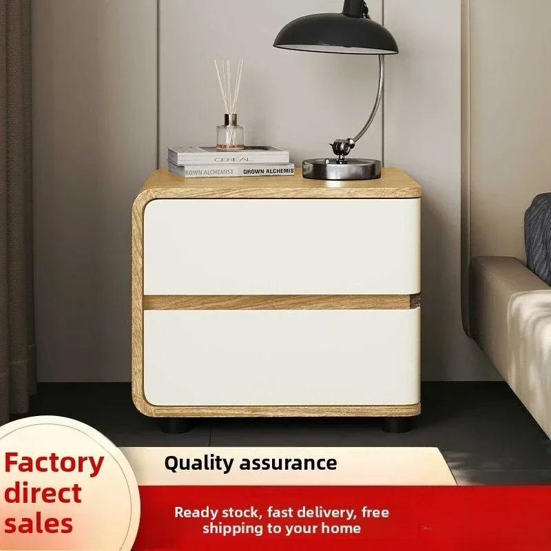 Exquisite Multi-functional All Solid Wood Bedside Table Wood Grain Leather Storage Bedside Storage Cabinetsturdy And Durable