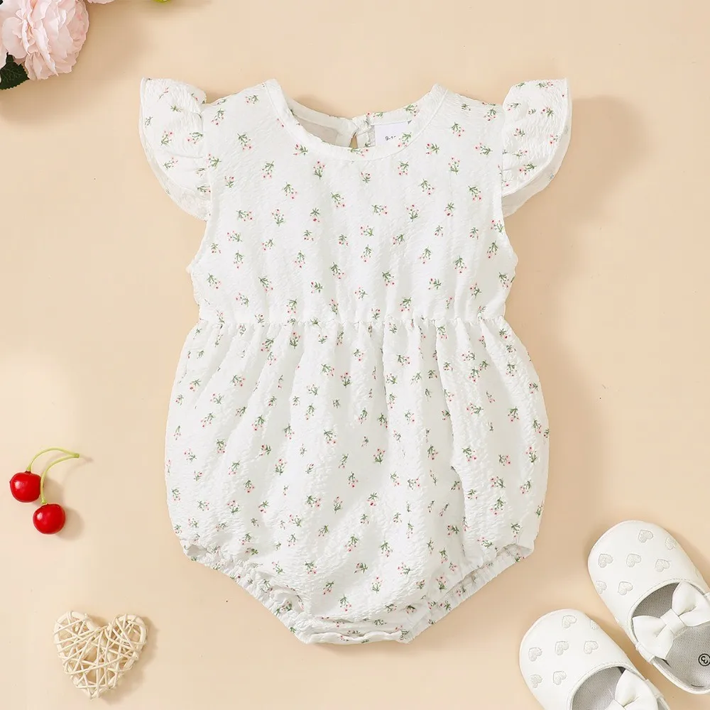 0-18 Months Newborn Baby Girl Bodysuits Small Floral Sleeveless Jumpsuits Summer Lightweight&Breathable Pastoral Style Clothing