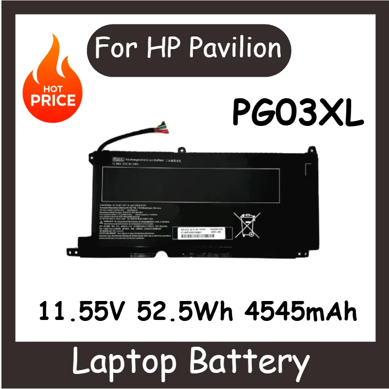 

PG03XL Аккумулятор для ноутбука 11,5 В 52,5 Втч 4545 мАч для HP Pavilion15-DK 15-dk0125TX HSTNN-DB9G L48495-005 831758-005 831532-422