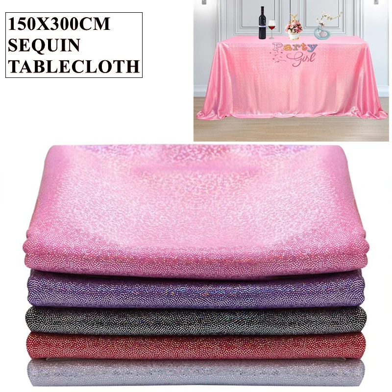 RED Color 150x300cm Laser Sequin Tablecloth Glitter Banquet Table Cloth Overlay For Wedding Event Party Decoration